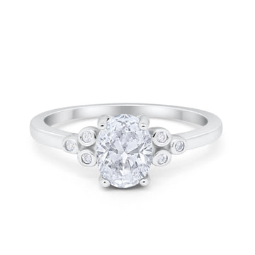 Oval Art Deco Engagement Ring Round Simulated Cubic Zirconia 925 Sterling Silver